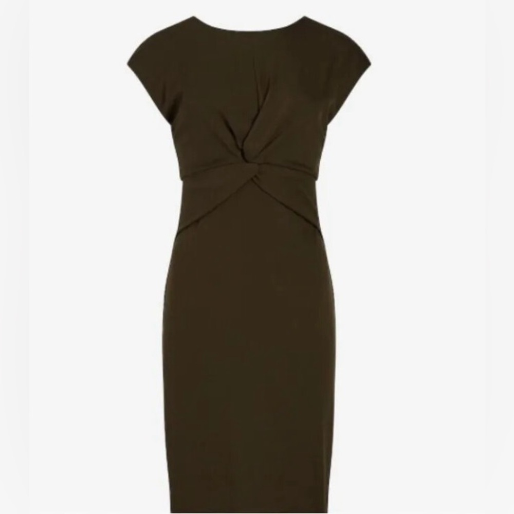 Express Olive Green Twist Front Midi Sheath Dress Women’s Size M